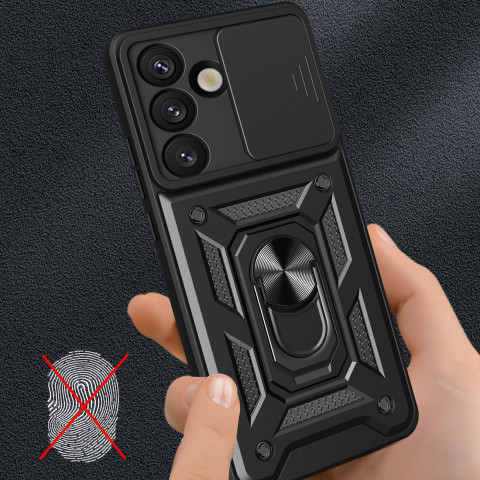 
„Hybrid Armor Camshield“ dėklas su stovu ir kameros dangteliu, skirtas „OnePlus Nord 4 5G“ – juodas
