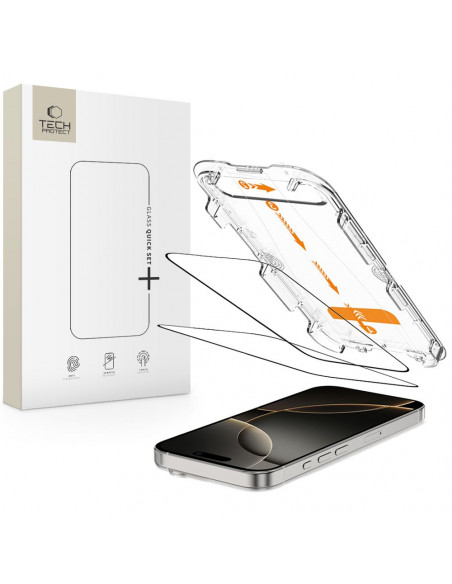 
Grūdintas stiklas iPhone 16 Pro su „Quick Set+“ montavimo rėmeliu - 2 vnt.
