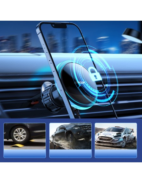 Sidabrinis automobilinis telefono laikiklis su Qi 15W MagSafe indukciniu įkrovikliu Sidabrinis automobilinis telefono laikiklis su Qi 15W MagSafe indukciniu įkrovikliu