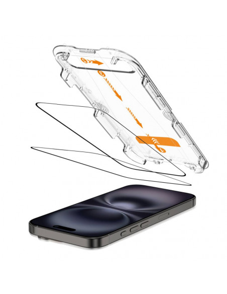 
Grūdintas stiklas iPhone 15 / 16 su „Quick Set+“ montavimo rėmeliu - 2 vnt.
