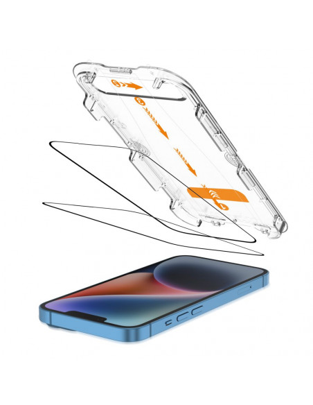 
Grūdintas stiklas iPhone 13 / 13 PRO / 14 / 16e su „Quick Set+“ montavimo rėmeliu - 2 vnt.
