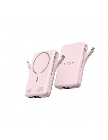 
10000 mAh USB-A USB-C išorinė baterija su USB-C iPhone Lightning MagSafe laidais – rožinė
