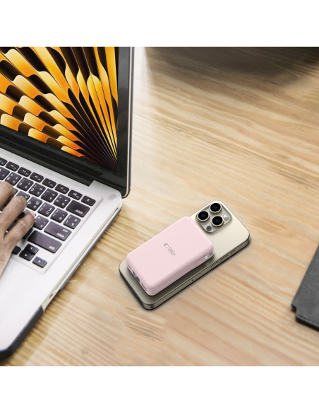 
10000 mAh USB-A USB-C išorinė baterija su USB-C iPhone Lightning MagSafe laidais – rožinė
