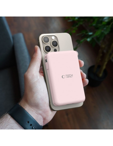 
10000 mAh USB-A USB-C išorinė baterija su USB-C iPhone Lightning MagSafe laidais – rožinė
