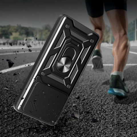 
„Motorola Edge 60 Fusion“ dėklas su stovu ir „CamShield Pro“ objektyvo dangteliu – juodas
