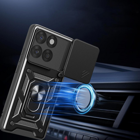 
„Motorola Edge 60 Fusion“ dėklas su stovu ir „CamShield Pro“ objektyvo dangteliu – juodas
