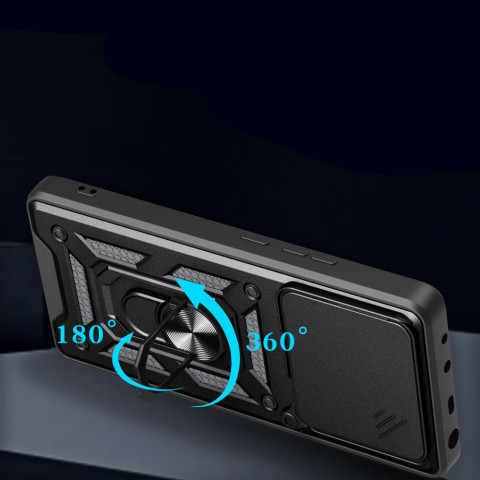 
„Motorola Edge 60 Fusion“ dėklas su stovu ir „CamShield Pro“ objektyvo dangteliu – juodas
