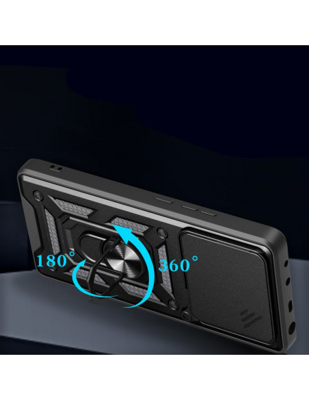 
„Motorola Edge 60 Fusion“ dėklas su stovu ir „CamShield Pro“ objektyvo dangteliu – juodas
