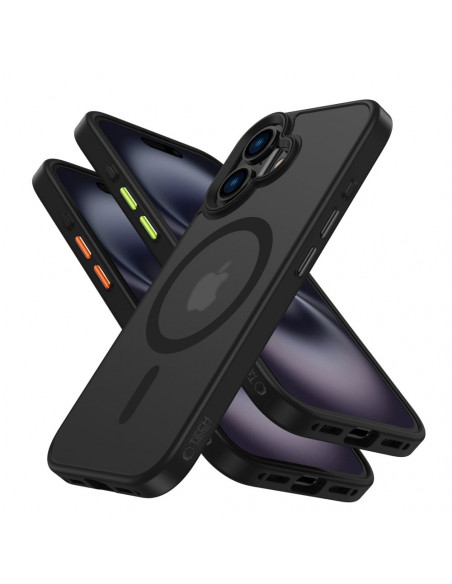 
„iPhone 16“ dėklas su „MagMat Magsafe“ mygtukų dangteliais – matinės juodos spalvos
