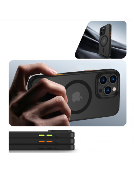 
„iPhone 16“ dėklas su „MagMat Magsafe“ mygtukų dangteliais – matinės juodos spalvos
