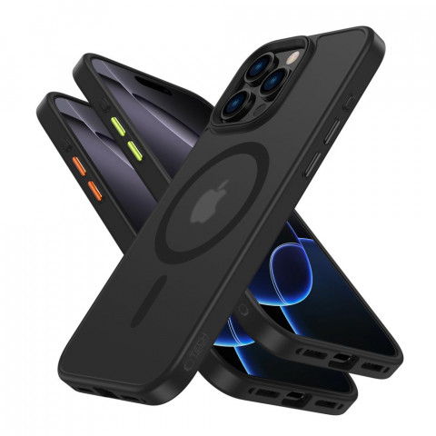 
„iPhone 16 Pro“ dėklas su „MagMat Magsafe“ mygtukų dangteliais – matinės juodos spalvos
