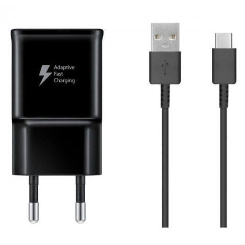 
„Samsung USB-A 15W“ sieninis įkroviklis su USB-A – USB-C laidu – juodas
