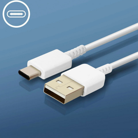 
„Samsung USB-A 15W“ sieninis įkroviklis su USB-A – USB-C laidu – baltas
