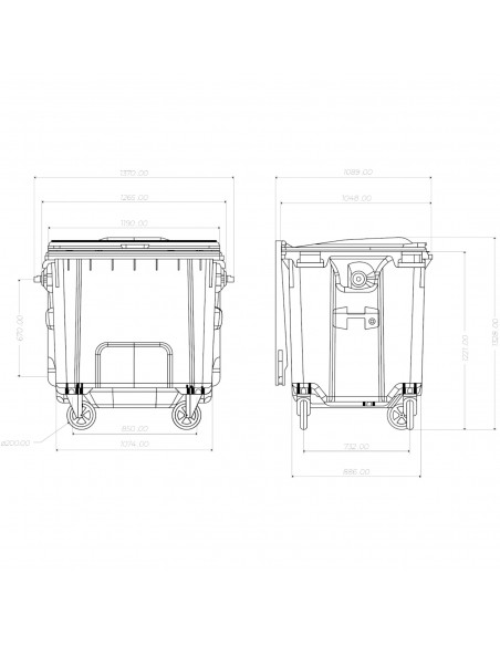 
Konteineris komunalinėms atliekoms PZH EN 840-2 DIN 1100L - mėlynas
