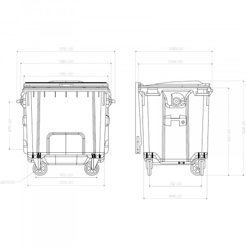 
Komunalinių atliekų konteineris PZH EN 840-2 DIN 1100L - geltonas
