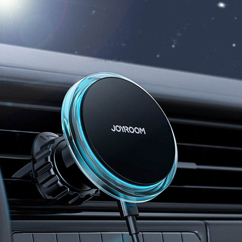 Sidabrinis automobilinis telefono laikiklis su Qi 15W MagSafe indukciniu įkrovikliu