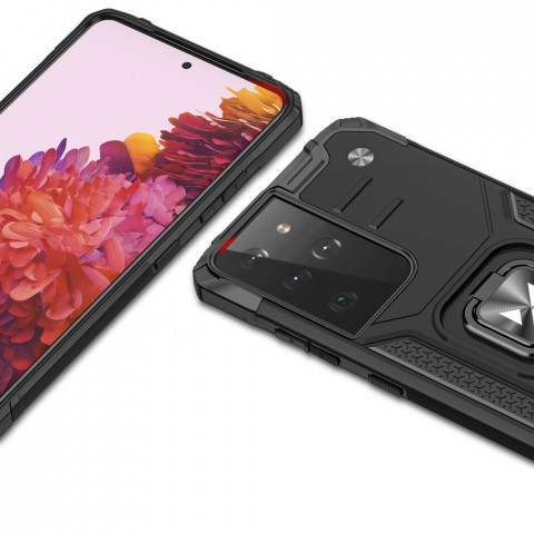 
Šarvuotas hibridinis dėklas su magnetiniu laikikliu, skirtas „Samsung Galaxy S22 Ultra Ring Armor“ – mėlynas
