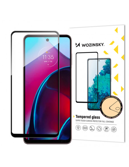 
Grūdintas stiklas Motorola Moto G Stylus 2022 9H telefonui su juodu rėmeliu, skirtas visam ekranui.
