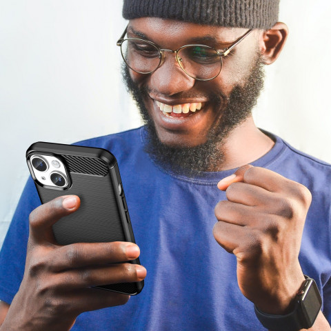 
Lankstus gelinis galinis dangtelis „iPhone 14 Plus“ anglies pluošto dėklui – juodas
