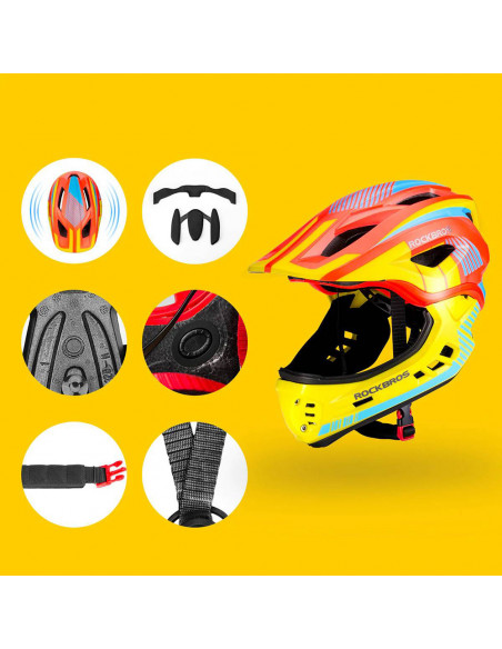 
Vaikiškas dviračio šalmas su nuimamu smakru, S dydis - geltonai oranžinis
