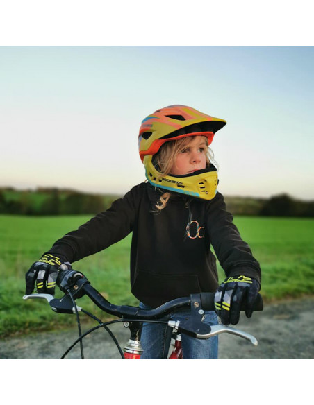 
Vaikiškas dviračio šalmas su nuimamu smakru, S dydis - geltonai oranžinis

