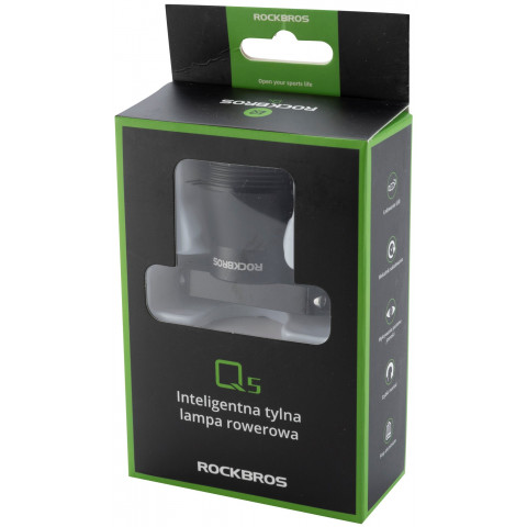 
Q5 galinis dviračio žibintas su išmania stabdymo sistema – juodas
