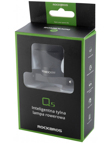 
Q5 galinis dviračio žibintas su išmania stabdymo sistema – juodas

