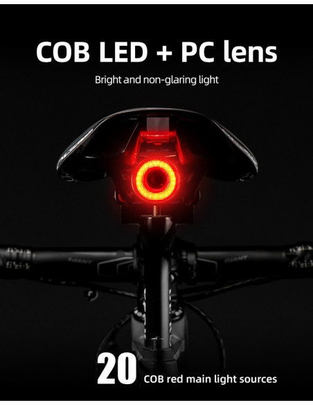 
Q5 galinis dviračio žibintas su išmania stabdymo sistema – juodas
