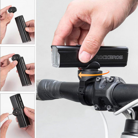 
1000 lm priekinis dviračio žibintas su USB-C - USB-A laidu - juodas
