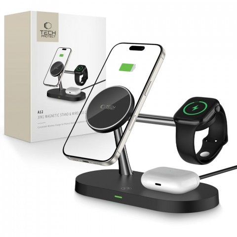 
3 viename belaidis įkroviklis išmaniajam telefonui, išmaniajam laikrodžiui ir ausinėms su „MagSafe“ – juodas
