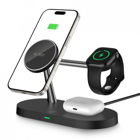 
3 viename belaidis įkroviklis išmaniajam telefonui, išmaniajam laikrodžiui ir ausinėms su „MagSafe“ – juodas
