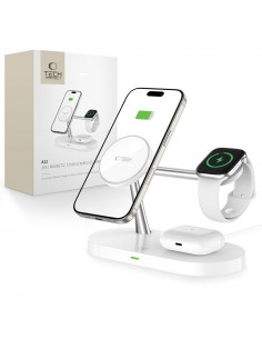 
3in1 belaidis įkroviklis išmaniesiems telefonams, išmaniesiems laikrodžiams ir ausinėms su „MagSafe“ – baltas
