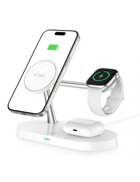 
3in1 belaidis įkroviklis išmaniesiems telefonams, išmaniesiems laikrodžiams ir ausinėms su „MagSafe“ – baltas
