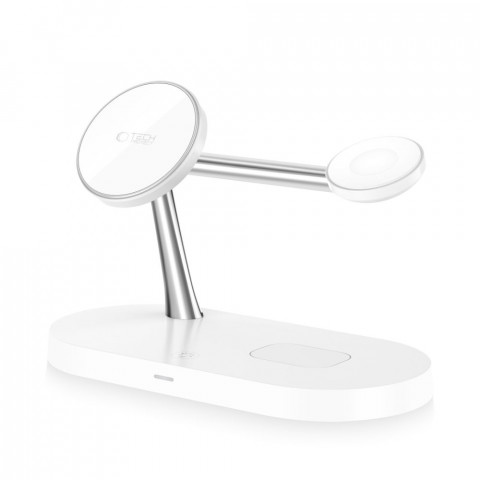 
3in1 belaidis įkroviklis išmaniesiems telefonams, išmaniesiems laikrodžiams ir ausinėms su „MagSafe“ – baltas
