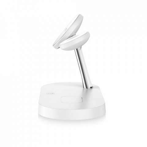 
3in1 belaidis įkroviklis išmaniesiems telefonams, išmaniesiems laikrodžiams ir ausinėms su „MagSafe“ – baltas
