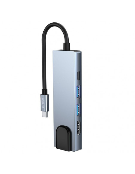 
5in1 šakotuvas USB-C į USB-C USB-A HDMI RJ45 skirstytuvas - pilkas

