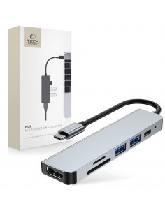 
6in1 šakotuvas USB-C į USB-A USB-C HDMI Micro SD / TF / SD skirstytuvas - pilkas
