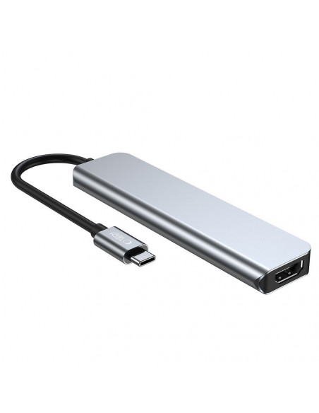 
6in1 šakotuvas USB-C į USB-A USB-C HDMI Micro SD / TF / SD skirstytuvas - pilkas
