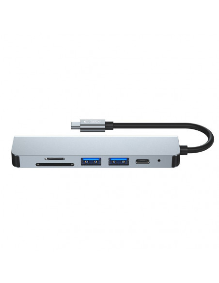 
6in1 šakotuvas USB-C į USB-A USB-C HDMI Micro SD / TF / SD skirstytuvas - pilkas
