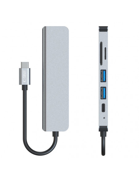
6in1 šakotuvas USB-C į USB-A USB-C HDMI Micro SD / TF / SD skirstytuvas - pilkas
