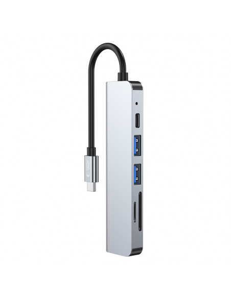 
6in1 šakotuvas USB-C į USB-A USB-C HDMI Micro SD / TF / SD skirstytuvas - pilkas
