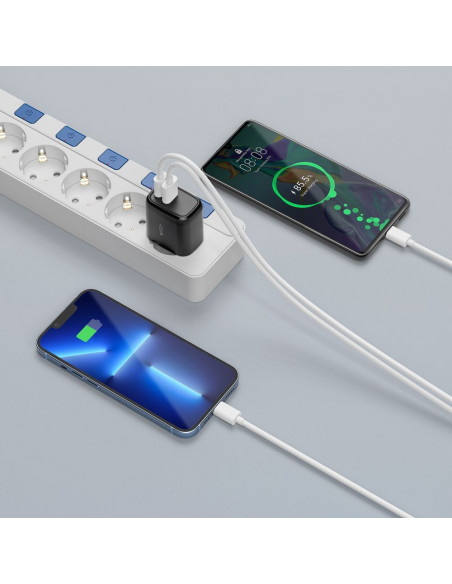 
USB-C PD 20W / USB-A QC 3.0 sieninis įkroviklis – juodas
