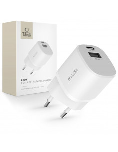 
C20W mini USB-C PD 20W / USB-A QC 3.0 sieninis įkroviklis – baltas
