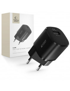 
C20W mini USB-C PD 20W / USB-A QC 3.0 sieninis įkroviklis – juodas
