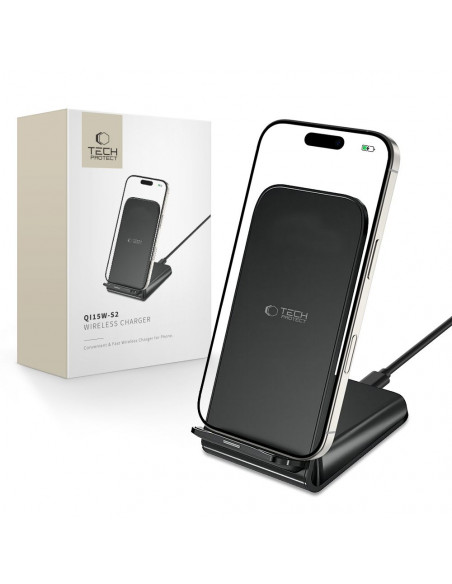 
15 W indukcinis išmaniojo telefono įkroviklis stovo formos - juodas
