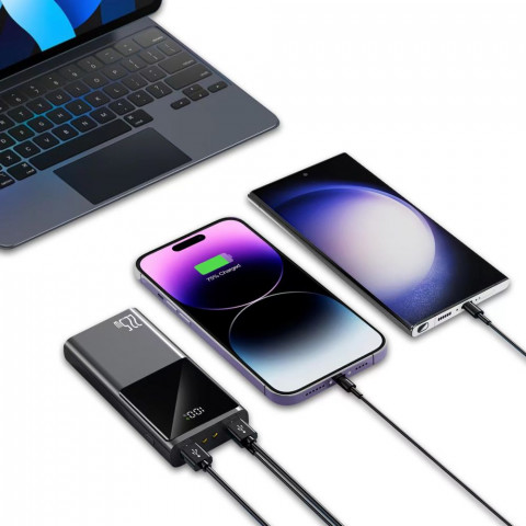 
Išorinė baterija PB13 20000mAh USB-A USB-C iPhone Lightning su USB-C - USB-A 22.5W laidu - pilka

