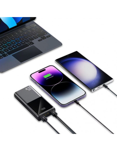 
Išorinė baterija PB13 20000mAh USB-A USB-C iPhone Lightning su USB-C - USB-A 22.5W laidu - pilka

