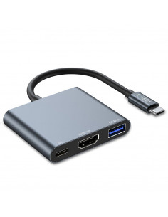 
3in1 šakotuvas USB-C į USB-A skirstytuvas USB-C PD 100W HDMI 4K 30Hz - pilkas
