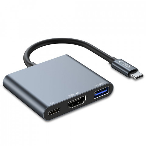 
3in1 šakotuvas USB-C į USB-A skirstytuvas USB-C PD 100W HDMI 4K 30Hz - pilkas
