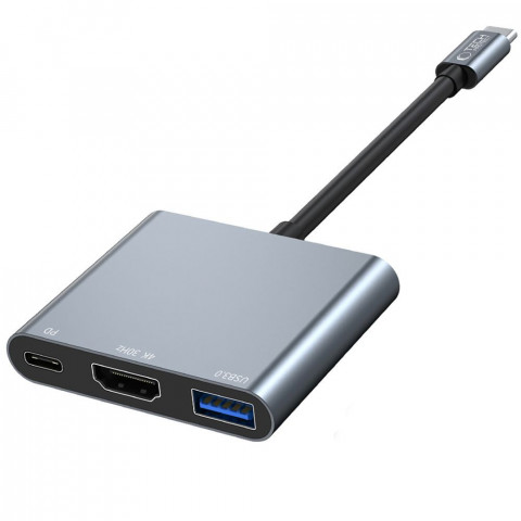 
3in1 šakotuvas USB-C į USB-A skirstytuvas USB-C PD 100W HDMI 4K 30Hz - pilkas
